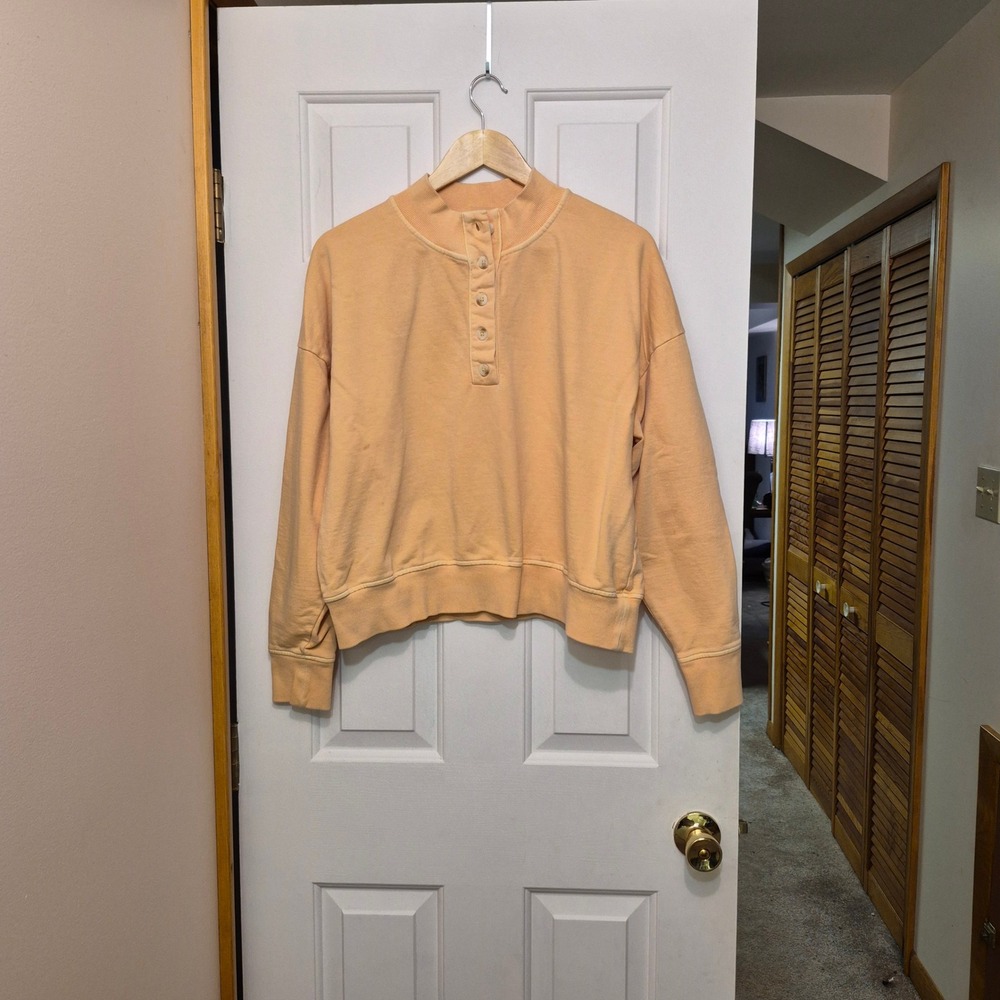 CALIA Womens Peach Orange Cotton Henley Mock Neck Pullover Sweatshirt Large